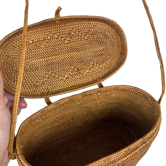 Handwoven Rattan Bag Purse Shoulder Crossbody Brown - Picture 8 of 16